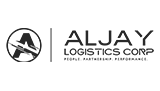 Logo for ALJAY Logistics Corp. featuring a stylized A with an airplane silhouette inside a circle to the left, and the company name and slogan People. Partnership. Performance. on the right.